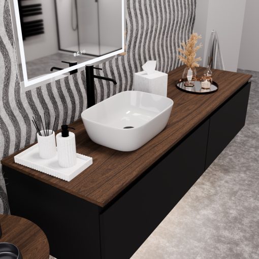 HD Mira White 45 cm széles pultra ültethető fényes fehér porcelán mosdótál