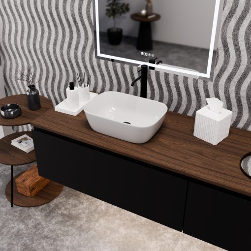 HD Mira White 45 cm széles pultra ültethető fényes fehér porcelán mosdótál