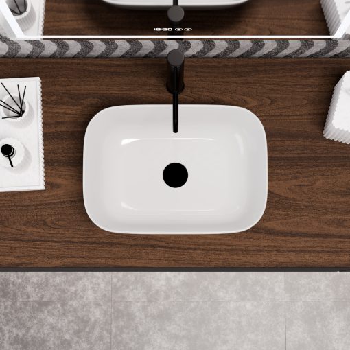 HD Mira White 45 cm széles pultra ültethető fényes fehér porcelán mosdótál