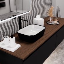 HD Mira Black&White 45 cm széles pultra ültethető fekete-fehér porcelán mosdótál