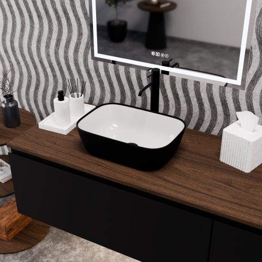 HD Mira Black&White 45 cm széles pultra ültethető fekete-fehér porcelán mosdótál