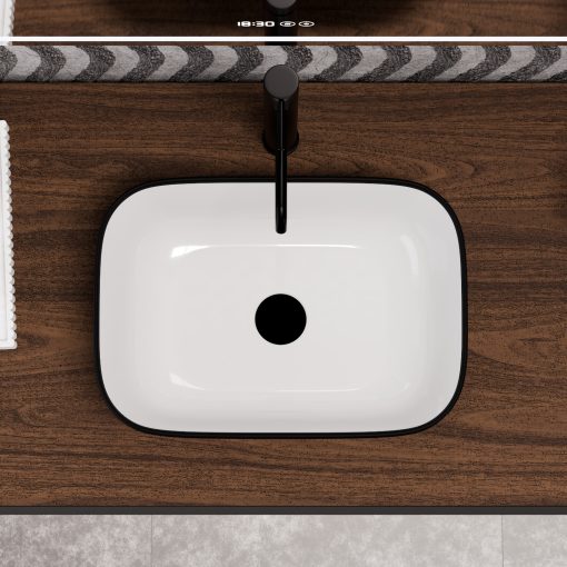 HD Mira Black&White 45 cm széles pultra ültethető fekete-fehér porcelán mosdótál