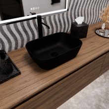 HD Mira Matt Black 45 cm széles pultra ültethető matt fekete porcelán mosdótál