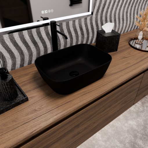 HD Mira Matt Black 45 cm széles pultra ültethető matt fekete porcelán mosdótál