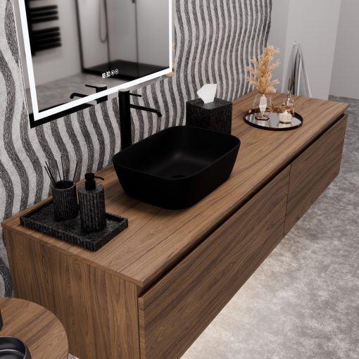 HD Mira Matt Black 45 cm széles pultra ültethető matt fekete porcelán mosdótál