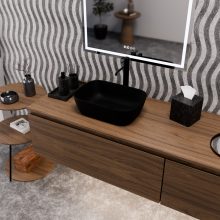 HD Mira Matt Black 45 cm széles pultra ültethető matt fekete porcelán mosdótál