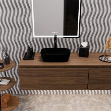 HD Mira Matt Black 45 cm széles pultra ültethető matt fekete porcelán mosdótál