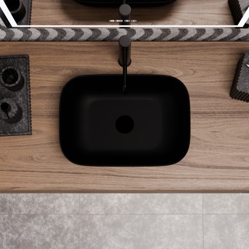 HD Mira Matt Black 45 cm széles pultra ültethető matt fekete porcelán mosdótál