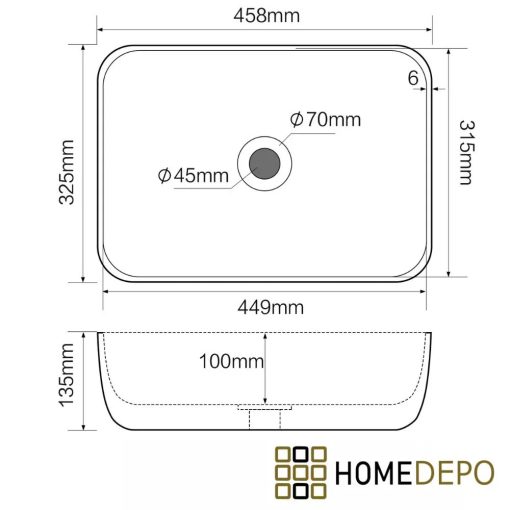 HD Mira Matt Black 45 cm széles pultra ültethető matt fekete porcelán mosdótál