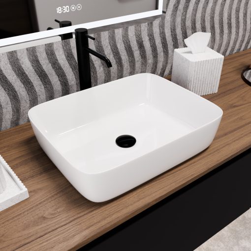 HD Enzo White 50 cm széles pultra ültethető hófehér porcelán mosdótál