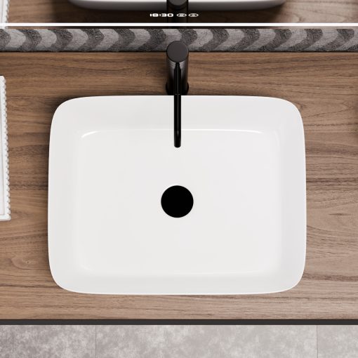 HD Enzo White 50 cm széles pultra ültethető hófehér porcelán mosdótál