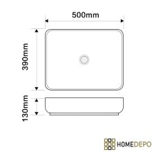 HD Enzo White 50 cm széles pultra ültethető hófehér porcelán mosdótál