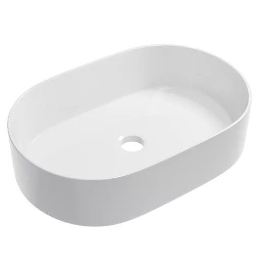 HD Luna White 50 cm széles pultra ültethető fényes fehér porcelán mosdótál
