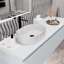 HD Luna White 50 cm széles pultra ültethető fényes fehér porcelán mosdótál