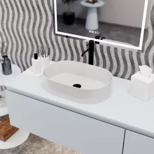 HD Luna White 50 cm széles pultra ültethető fényes fehér porcelán mosdótál
