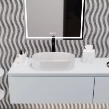 HD Luna White 50 cm széles pultra ültethető fényes fehér porcelán mosdótál