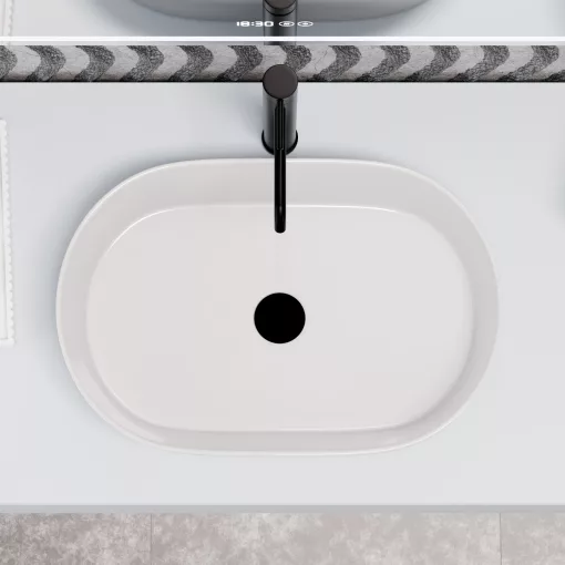 HD Luna White 50 cm széles pultra ültethető fényes fehér porcelán mosdótál
