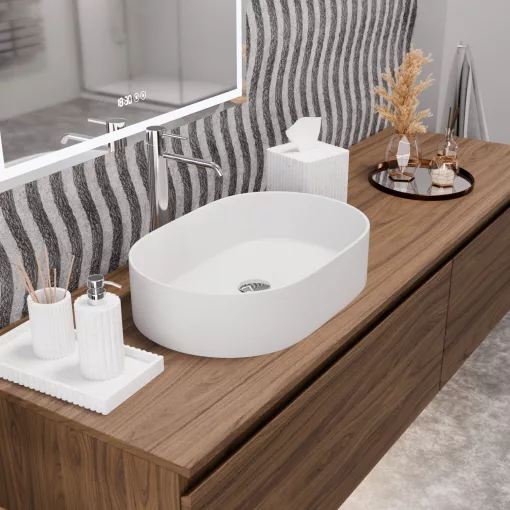 HD Luna Matt White 50 cm széles pultra ültethető matt fehér porcelán mosdótál