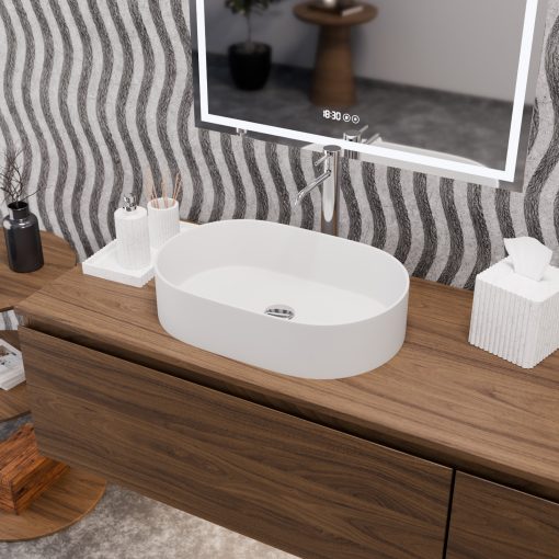 HD Luna Matt White 50 cm széles pultra ültethető matt fehér porcelán mosdótál