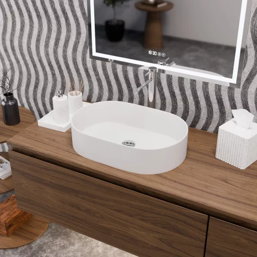 HD Luna Matt White 50 cm széles pultra ültethető matt fehér porcelán mosdótál