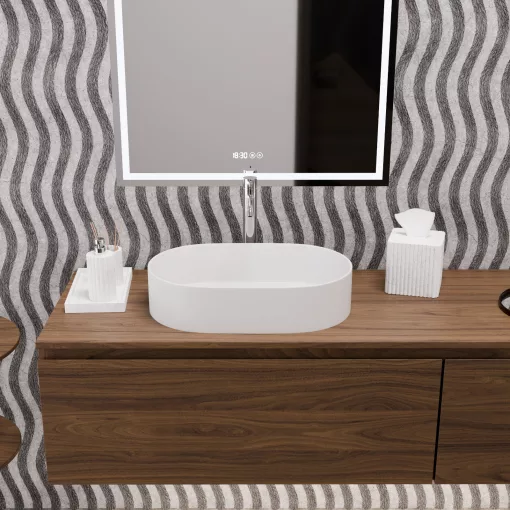 HD Luna Matt White 50 cm széles pultra ültethető matt fehér porcelán mosdótál