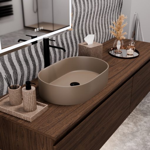 HD Luna Matt Cappucino 50 cm széles pultra ültethető matt cappucino porcelán mosdótál