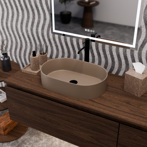 HD Luna Matt Cappucino 50 cm széles pultra ültethető matt cappucino porcelán mosdótál