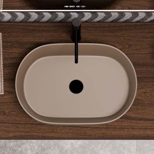 HD Luna Matt Cappucino 50 cm széles pultra ültethető matt cappucino porcelán mosdótál