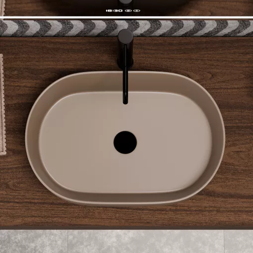 HD Luna Matt Cappucino 50 cm széles pultra ültethető matt cappucino porcelán mosdótál