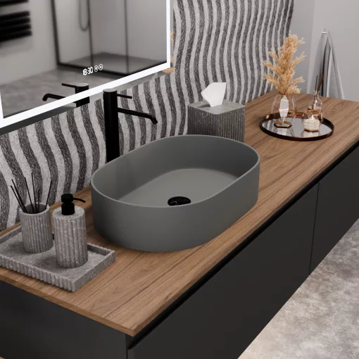HD Luna Matt Grey 50 cm széles pultra ültethető matt szürke porcelán mosdótál