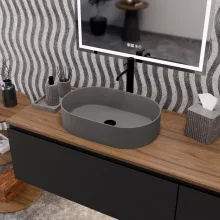 HD Luna Matt Grey 50 cm széles pultra ültethető matt szürke porcelán mosdótál