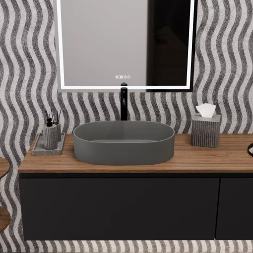 HD Luna Matt Grey 50 cm széles pultra ültethető matt szürke porcelán mosdótál