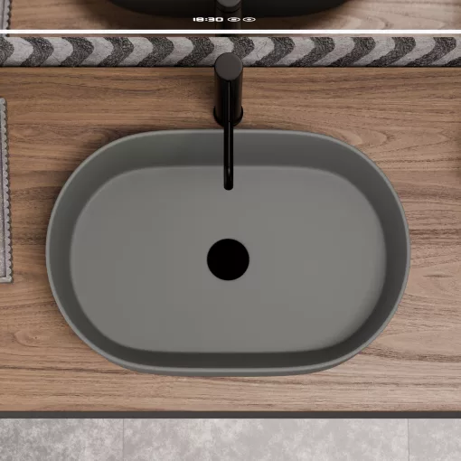 HD Luna Matt Grey 50 cm széles pultra ültethető matt szürke porcelán mosdótál