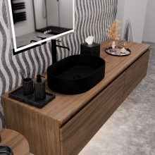 HD Luna Matt Black 50 cm széles pultra ültethető matt fekete porcelán mosdótál