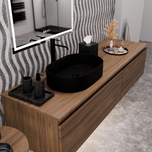 HD Luna Matt Black 50 cm széles pultra ültethető matt fekete porcelán mosdótál