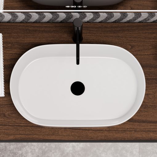 HD Luna White 60 cm széles pultra ültethető hófehér porcelán mosdótál