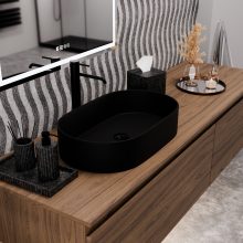 HD Luna Matt Black 60 cm széles pultra ültethető matt fekete porcelán mosdótál