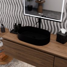 HD Luna Matt Black 60 cm széles pultra ültethető matt fekete porcelán mosdótál