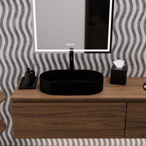 HD Luna Matt Black 60 cm széles pultra ültethető matt fekete porcelán mosdótál