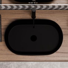 HD Luna Matt Black 60 cm széles pultra ültethető matt fekete porcelán mosdótál
