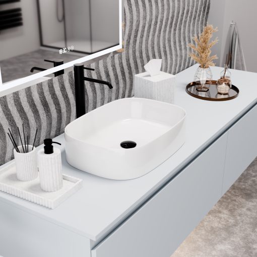 HD Siena White 51 cm széles pultra ültethető hófehér porcelán mosdótál