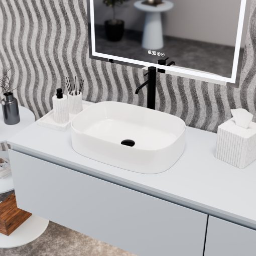 HD Siena White 51 cm széles pultra ültethető hófehér porcelán mosdótál