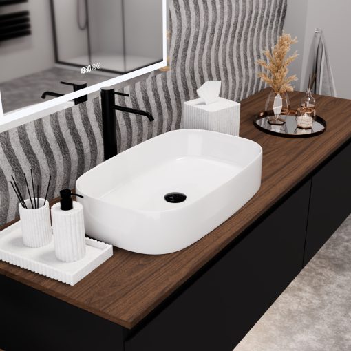 HD Siena White 61 cm széles pultra ültethető hófehér porcelán mosdótál