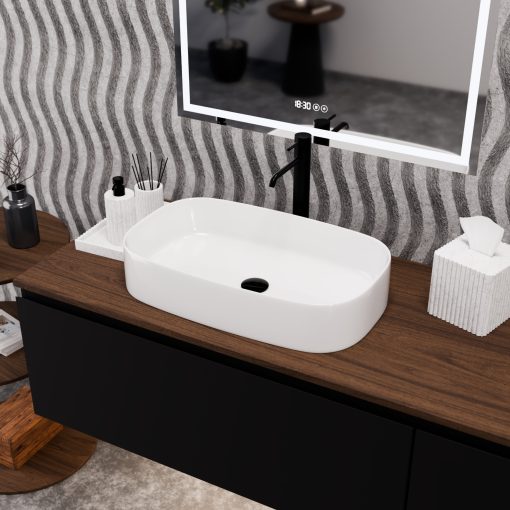 HD Siena White 61 cm széles pultra ültethető hófehér porcelán mosdótál