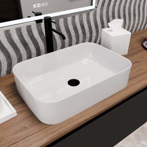 HD Meda White 55 cm széles pultra ültethető fényes fehér porcelán mosdótál