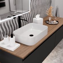 HD Meda White 55 cm széles pultra ültethető fényes fehér porcelán mosdótál