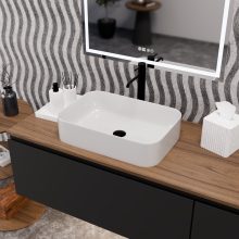 HD Meda White 55 cm széles pultra ültethető fényes fehér porcelán mosdótál