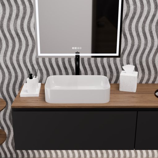 HD Meda White 55 cm széles pultra ültethető fényes fehér porcelán mosdótál