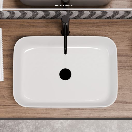 HD Meda White 55 cm széles pultra ültethető fényes fehér porcelán mosdótál