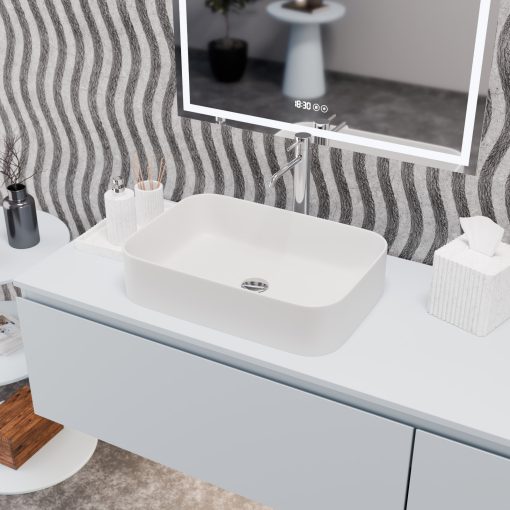 HD Meda Matt White 55 cm széles pultra ültethető matt fehér porcelán mosdótál